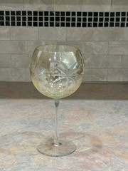 3 Home Essentials Lenox Style Balloon Wine Glass Etched Crystal Palm Tree Amber