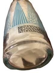 VTG COCKTAIL MIXER/SHAKER GLASS TURQUOISE STRIPES/CIRCLES MOTIF MCM BARWARE 10”H