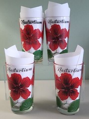 lot of 4 Vintage Boscul Matching Red Nasturtium Peanut Butter Glasses, 5”, 8 oz