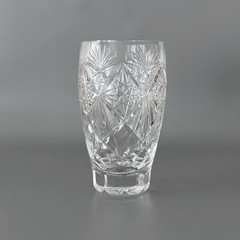 Vintage USSR Crystal Cut Glass Highball Tumbler Starburst Pattern Clear Whiskey
