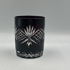 Bohemian Style Whiskey Glass Red Cut To Clear Handcut Barware Artist Glassware