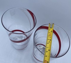 1 Pier Set Of 2 Red Swirl Line Tumbler Glass Highball Hi Ball Hand blown Glasses