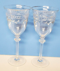 Royal Doulton Crystal Water Goblets Wellesley PTN Glasses Gold Trim 8 1/4 QTY 2