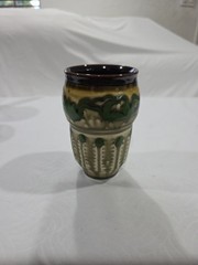 Tom Turner Turner Lane Ceramic Tumbler Green Brown Beige Round ~13cm Impressed