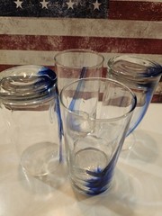 Set of 4 Libbey Blue Ribbon Impressions-On the Rocks Drinking Glasses 16oz EUC