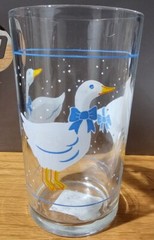 2 – MORNING STAR Drink Glasses COUNTRY WHITE GOOSE Blue Ribbon Bow GEESE 1984