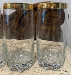 6 Vintage CIRCLEWARE «CLASSIQUE» GOLD ENCRUSTED RIM CRYSTAL HIGHBALL GLASSES