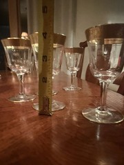 7 Vintage Tiffin Franciscan Minton Optic 2oz Small Wine Cordials/Liquor Gold Rim