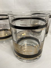 Vintage Set Of 4 Luminarc J.D. Durand Low Ball Glasses Black Gold *READ