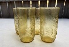 4 Vintage Anchor Hocking Spring Song Daisy Amber Gold Glass Tumblers Retro 70s