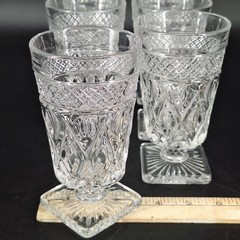 6 Vintage Imperial Cape Cod Clear Square Footed Tumbler Glasses 5.5″ Tall