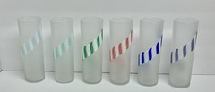 Libbey Frosted Candy Stripe Tom Collins Barware Glasses Set of 6 MCM 1970s VTG
