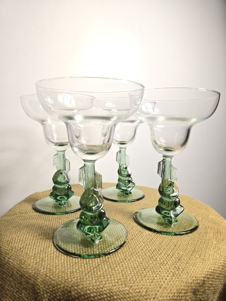 Cristal D’Arques Siesta Margarita Glasses Set 4 Cactus Stem Vintage Barware