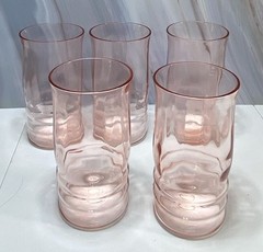 SET OF Five Vintage Pink MacBeth-Evans «RIB OPTIC» Water Tumblers!