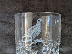 Set of 2 Vintage Etched Crystal Glasses with Quail Motif