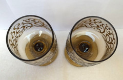 2 Vintage Libbey Tawny Brown Prado Raised Scroll Design Wine or Water Glasses