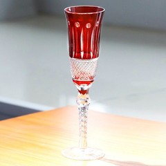 Red 5oz Bohemian Style Champagne Flute Glasses Hand Cut To Clear Crystal Glass