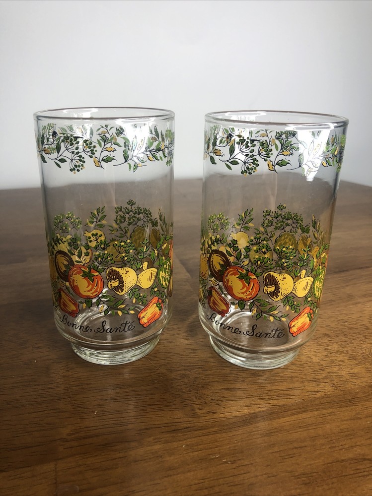Set of 2 Vtg Libbey Corning Ware Corelle Centura Spice of Life Glass Tumblers
