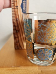 Vintage Culver Carnival Turquoise Gold Geometric Medallion Rocks Glasses 2