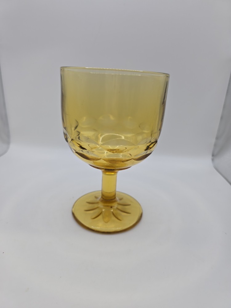 VINTAGE 1970s Anchor Hocking Amber Yellow Glass Schooner Goblet