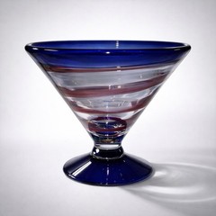 Kosta Boda Hand Blown Royal Caribbean Martini Desert Glass’ Red Swirl Blue Rim