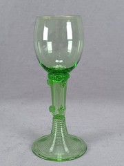 German Bohemian Blown Green Glass & Gilt 6 5/8 Inch Roemer Hock Wine Glass