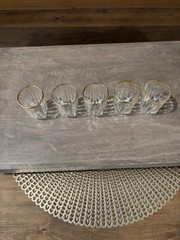 5 Mid Century MCM Federal PARK AVENUE Glasses Set REGAL GOLD Rimmed SHOT TUMBLER