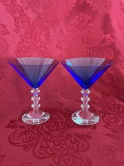 NEW FLAWLESS Unique BACCARAT France 2 Blue VEGA Glass Crystal MARTINI COCKTAILS