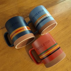 3 Pendleton Ceramic 18oz Mugs National Parks 2-Blue & 1-Red with Stripes NWOT