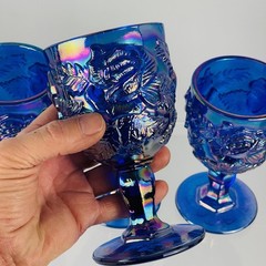 Madonna Inn Wild Rose Iridescent Cobalt Blue Goblets Fenton for LG Wright Mint