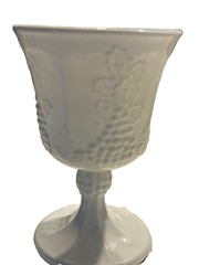 Indiana Colony Harvest White Milk Indiana Glass Goblet Grape Panel pedestal dish