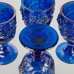 Madonna Inn Wild Rose Iridescent Cobalt Blue Goblets Fenton for LG Wright Mint