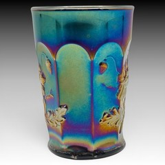 Northwood Oriental Poppy Black Amethyst Carnival Glass Tumbler, Antique 4.5 Inch