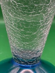 Mid Century Barware Drinking Glasses Crackle Glass Cone Shape Blue Base Set of 2