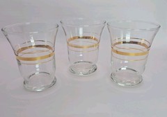 3 Vintage Turkish Tea Gold Stripe Anchor Hocking 3.5 oz Glasses