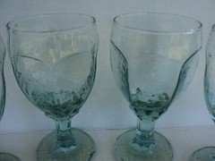 4 Libbey Chivalry Goblet Water Iced Tea Green Paneled Glass 6 1/2″ Textured. EUC