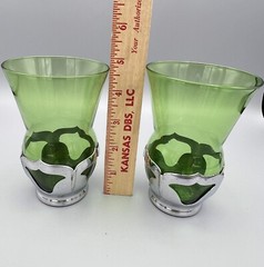 2 Farber Brothers Chrome Craft Forrest Green Glass 10oz Tumblers