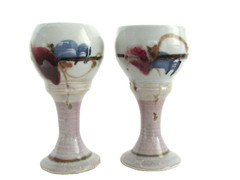 Studio Art Wine/Water Stoneware Handmade 7.5″ Chalice Goblets Mint Condition