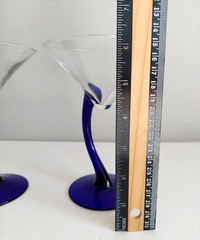 Vintage Libbey Martini Glassware Bravura Swerve Cobalt Blue Curved Stem Barware