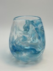 Art Glass Carafe And Wine Glass Set Signed Kyle Gribskov Blue Ocean Waves 2014