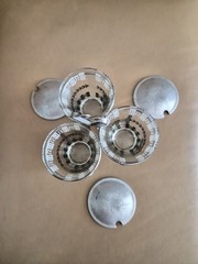 Mid-Century Glass & Aluminum Vintage Condiment 3 Glasses Set w/ Caddy & Lids