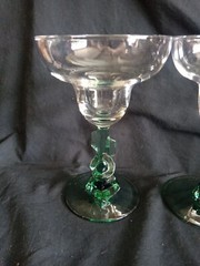 Set Of 4 VTG Cristal D’arques Durand Siesta Clear/Green Margarita Glasses 10oz.
