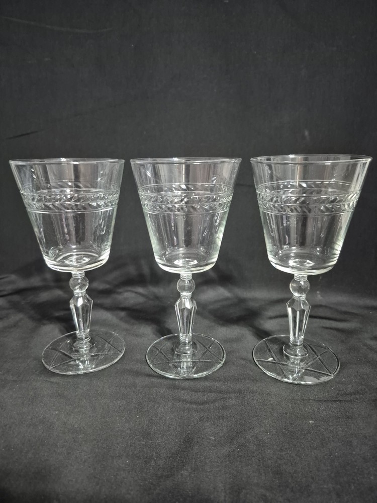 VINTAGE LIBBEY ROCK SHARPE JEFFERSON CRYSTAL WATER GOBLET SET OF 3