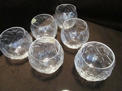 Vintage MCM SENECA Driftwood Clear Glass set 6 Roly Poly 14 oz. Labels 1960s NOS