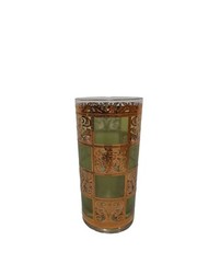 Set 8 Culver Prado Mid Century 22kt Gold Green Highball Glasses W/ Carrier MCM
