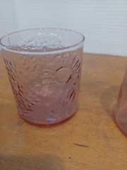 Pink Daisy Drinking Glasses Rose Pink Low Ball Set of 2 Floral Juice Glass Cups