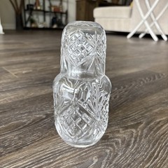 7.5” Cut Crystal Clear Glass Bedside Carafe Tumble Up Pressed Glass 16oz