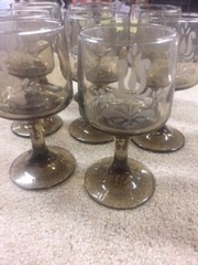 Pfaltzgraff Village Smoke Brown 5″ Wine Glass Footed Pedestal Stem Set of 8