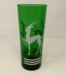 VTG MCM Lot of 4 Anchor Hocking Forest Green Glass Art Deco Glasses Tumblers A21