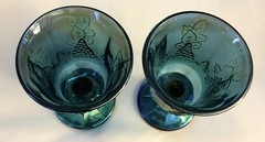 Vintage Set Of 2 Indiana Blue Carnival Glass Harvest Grape 8oz Goblets 5-1/4”